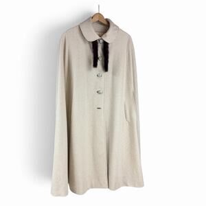 Lady Elite Wool Coat Womens Tan/Beige Long Dress Coat Mink Fur Trim Vintage L/XL